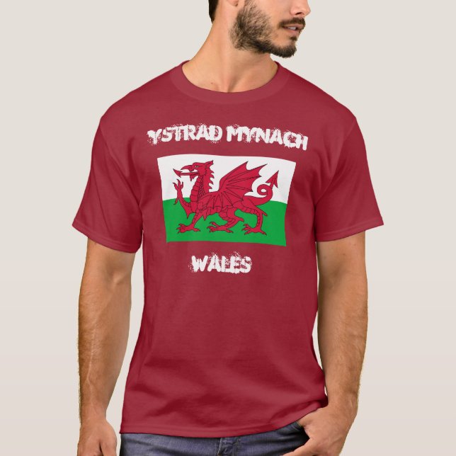 Ystrad Mynach, Wales med walesisk flagga T Shirt (Framsida)