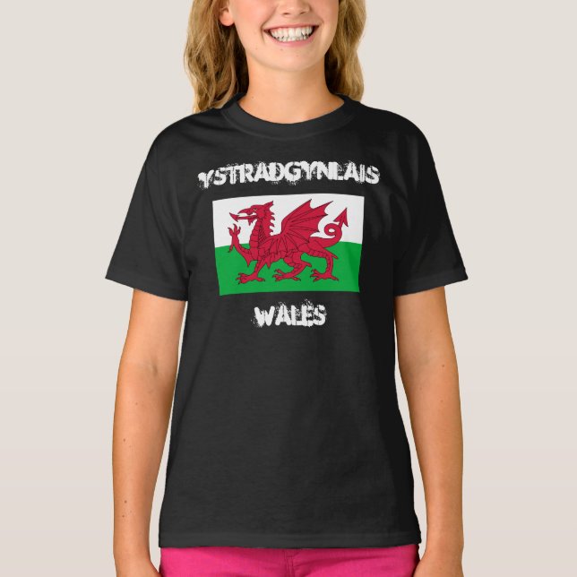 Ystradgynlais, Wales med walesisk flagga Tee (Framsida)