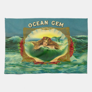 Yt av Ocean Gem sjöjungfru cigar-etikett Kökshandduk