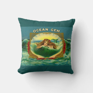 Yt av Ocean Gem sjöjungfru cigar-etikett Kudde
