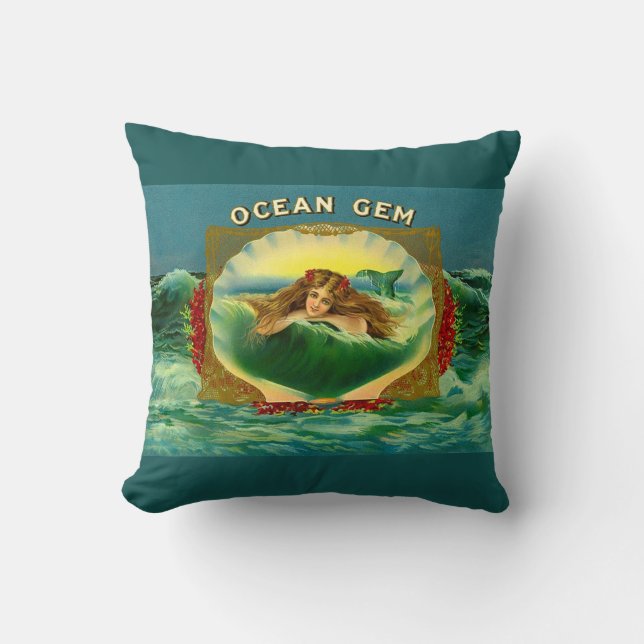 Yt av Ocean Gem sjöjungfru cigar-etikett Kudde (Framsida)