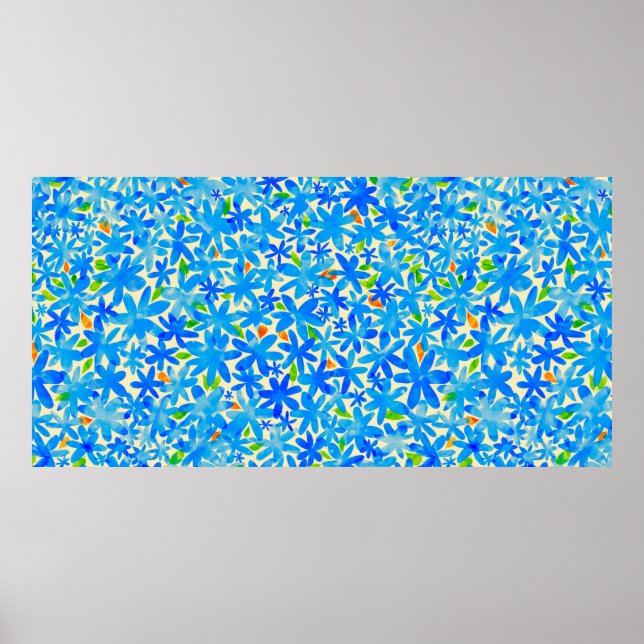 Yta är täckt av många små blåblommor poster (Framsidan)