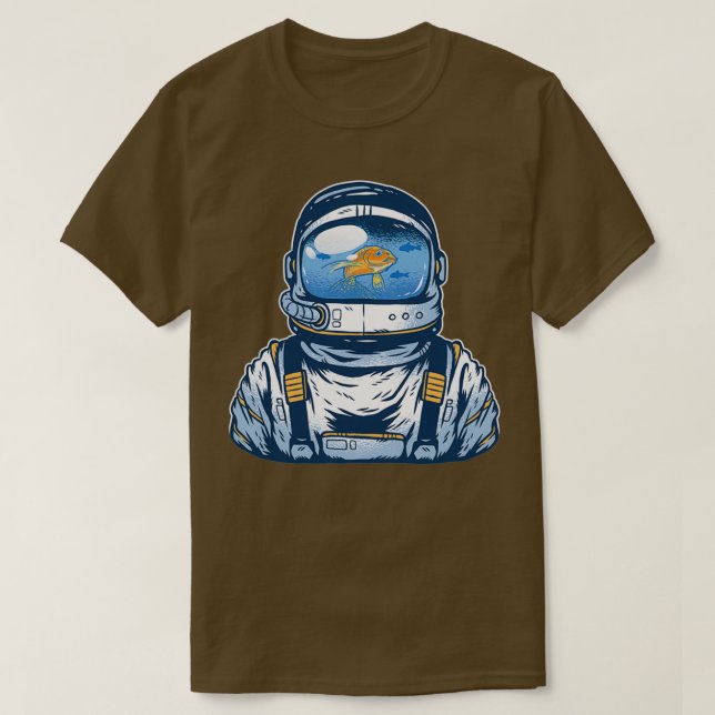 Yta Astronaut Aquarium Fiskdesign T Shirt (Design framsida)