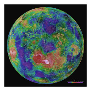 Ytahöjdkarta av planet Venus Fototryck