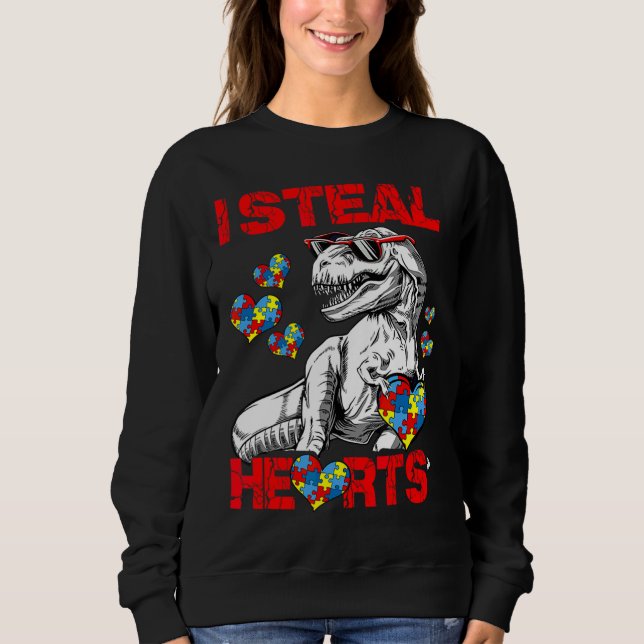 Ytism Awareness Kids Dinosaur Rex I Steal Hearts T Shirt (Framsida)