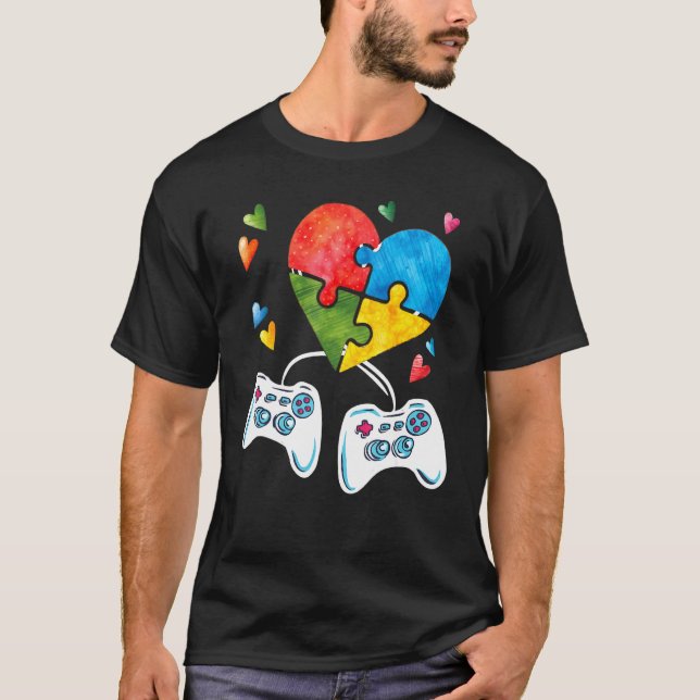 Ytism Awareness Kids Video Gamer Puzzle Biet Blu T Shirt (Framsida)