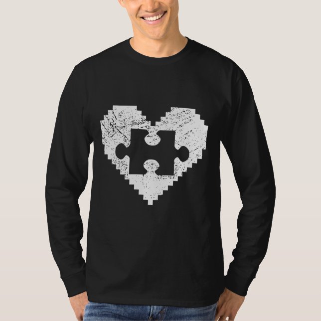 Ytism Awareness Pixel Heart Puzzle Kindness T Shirt (Framsida)
