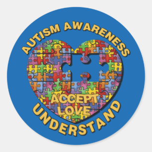 Ytism Awareness Puzzle Heart Round Stickers Runt Klistermärke
