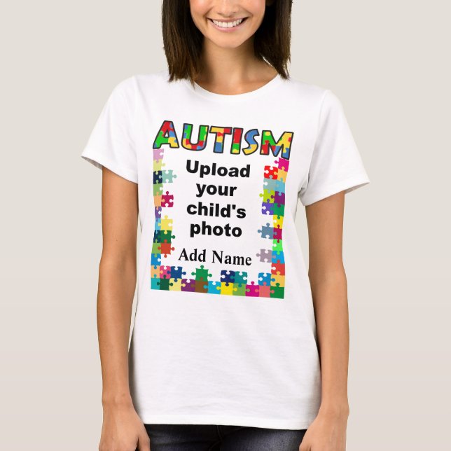 Ytism Awareness Womens Puzzle Ram Anpassning Tee (Framsida)
