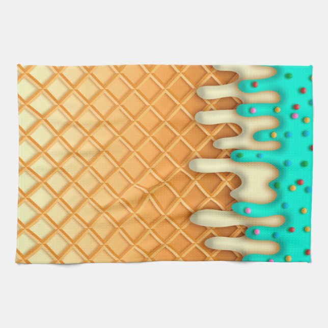 Ytklam Drick Waffle Cone Mint med Sprinkles Kökshandduk (Horisontell)