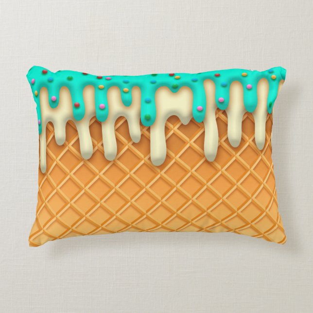 Ytklam Drick Waffle Cone Mint med Sprinkles Prydnadskudde (Framsidan)