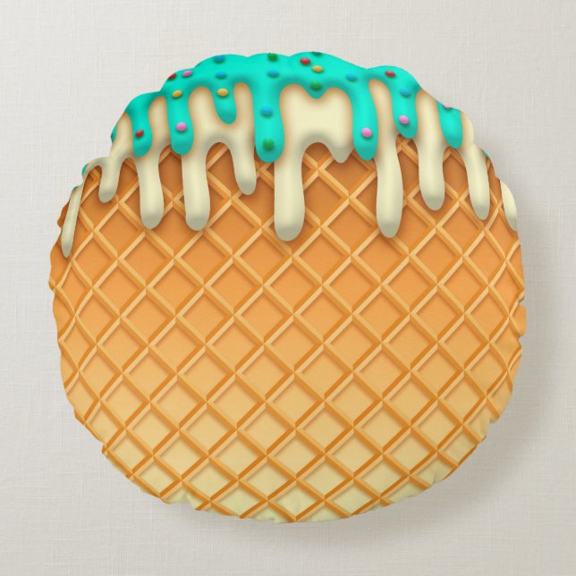 Ytklam Drick Waffle Cone Mint med Sprinkles Rund Kudde (Framsidan)