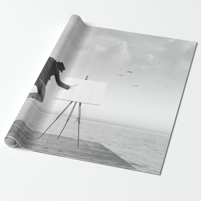 Ytlig svartvit konturteckning teckning på en c presentpapper (Utrullad)