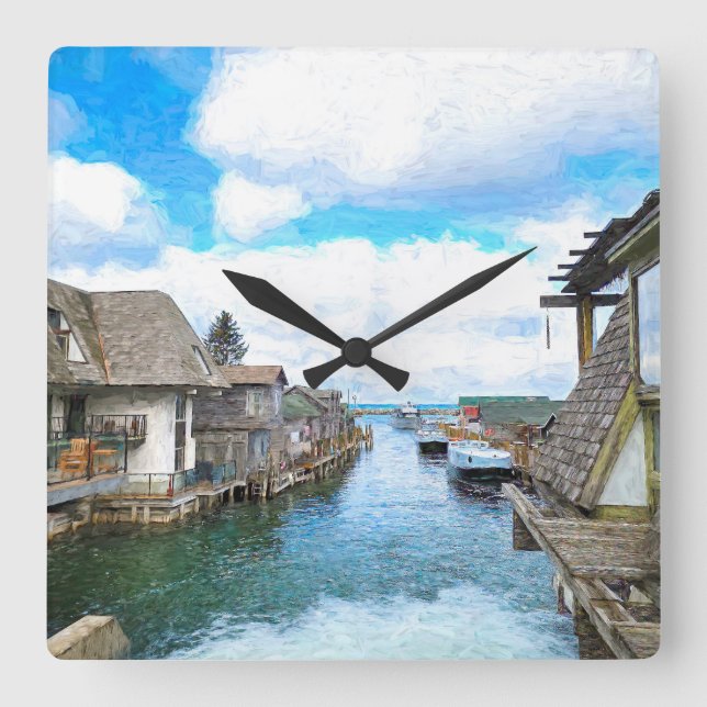 Ytmålning av Michigan Fish Town Fyrkantig Klocka (Framsida)