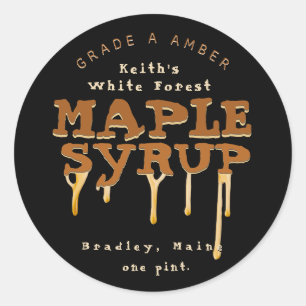 Ytmaple Syrup Camp-teckensnitt på svart Runt Klistermärke
