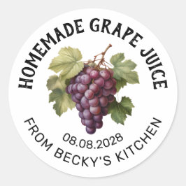 Ytsaftetikett med röda druvor runt klistermärke