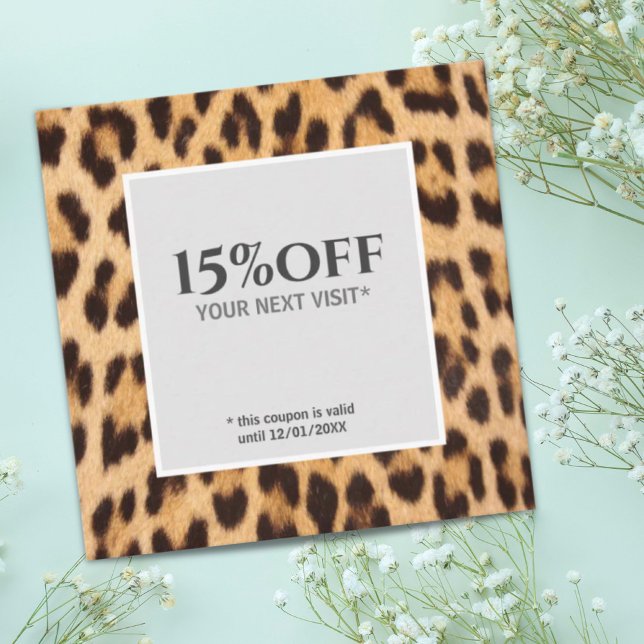 Yttekupong för salon leopard fyrkantigt visitkort (beauty hair salon leopard print discount coupon square business card)