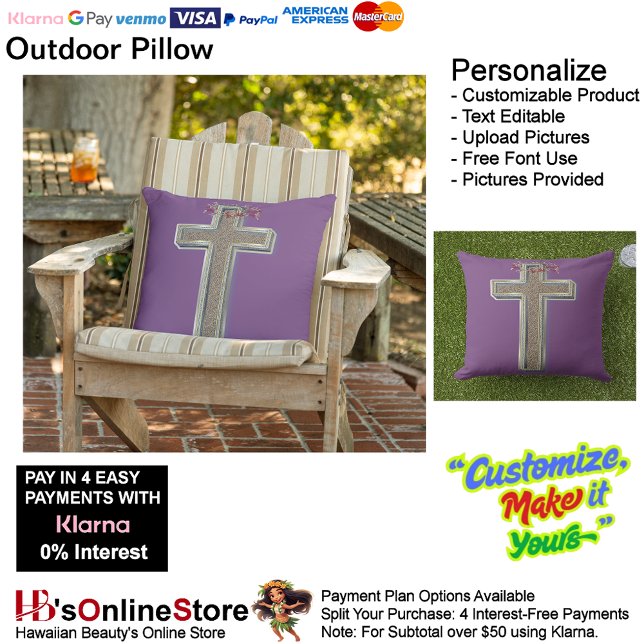 Ytterkudde med lila bakgrund kudde (Cross Outdoor Throw Pillow with Purple Background.)