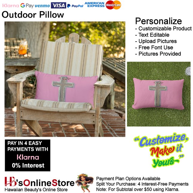 Ytterkudde med rosa bakgrund lumbarkudde (Cross Outdoor Throw Pillow with Pink Background.)