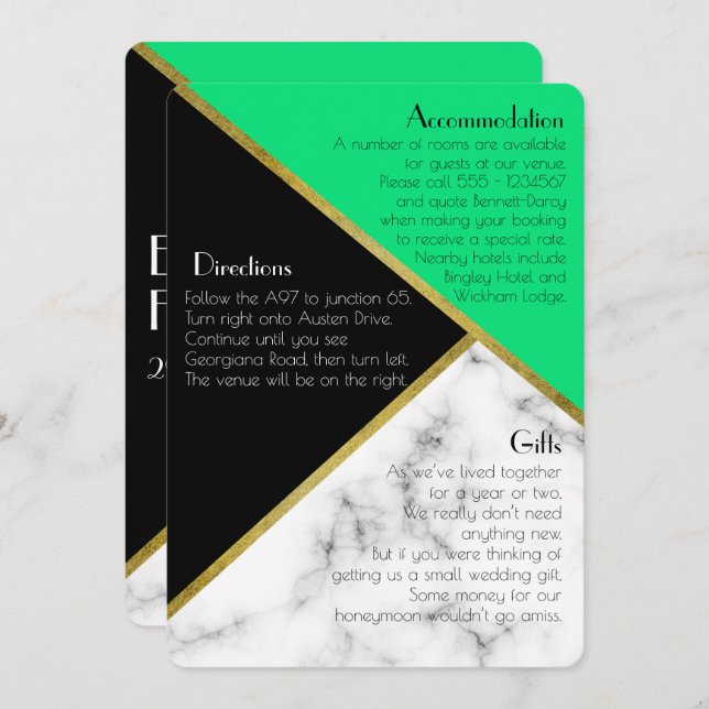 Ytterligare information om Jade Grönt Art Deco Brö Inbjudningar (Fram/baksida)