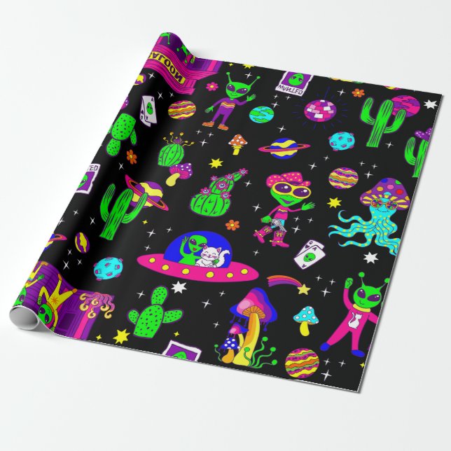 yttersta rymden disko utomjording ufo kosmisk salo presentpapper (Utrullad)