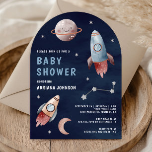 Yttersta rymdplaneter raketflotta baby shower inbjudningar