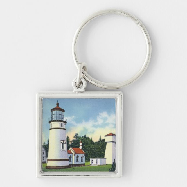 Yttervy för Umpqua LighthouseCoast Fyrkantig Silverfärgad Nyckelring (Framsidan)