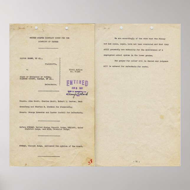 Yttrande i Brown mot utbildningsstyrelsen 1951pg 1 Poster (Framsidan)