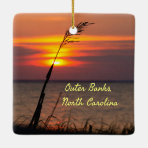 Yttre Banker North Carolina Beach Sunset Orange Hi Julgransprydnad Keramik