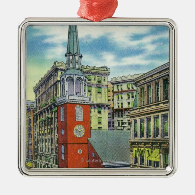 Yttre beskåda av den gammala söderkyrkan julgransprydnad metall (Framsidan)