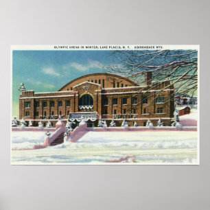 Yttre beskåda av den olympiska arenaen i vinter poster
