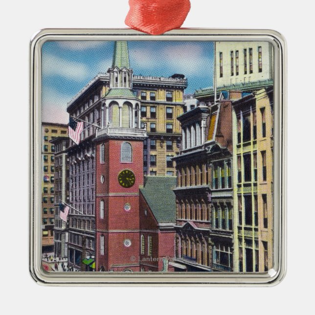 Yttre beskåda av det gammala södra mötet Hall Julgransprydnad Metall (Framsidan)