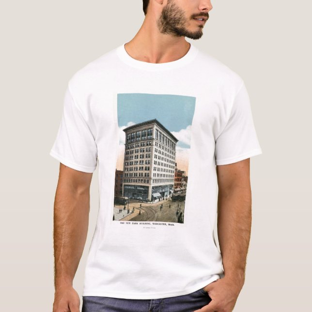 Yttre beskåda av det nytt parkerar byggnad tee shirt (Framsida)