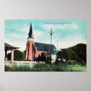 Yttre beskåda av en katolsk kyrka poster