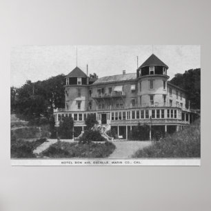 Yttre beskåda av hotellBonluft i Escalle Poster
