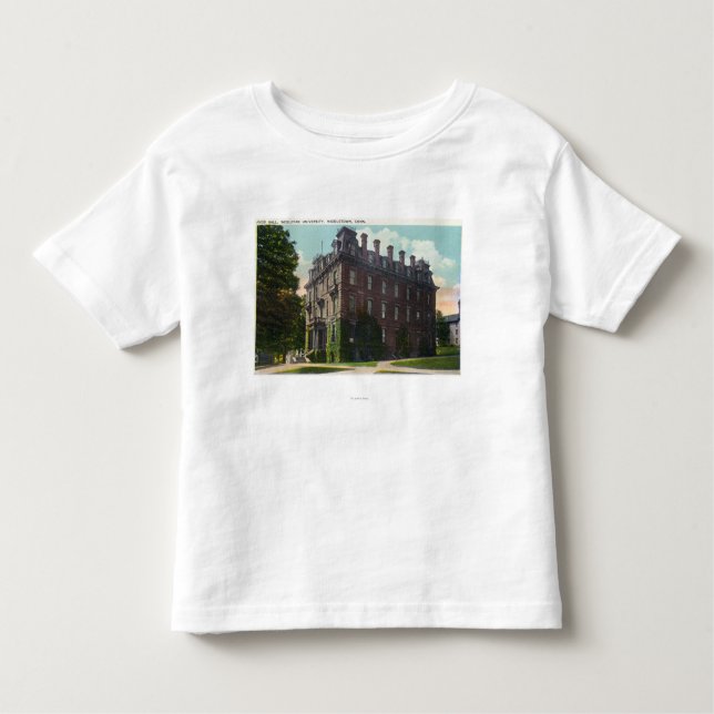 Yttre beskåda av Judd Hall, Wesleyan universiteten T Shirt (Framsida)