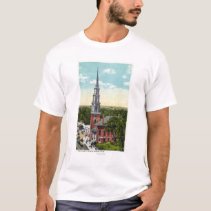 Yttre beskåda av parkerar gatakyrkan t-shirt