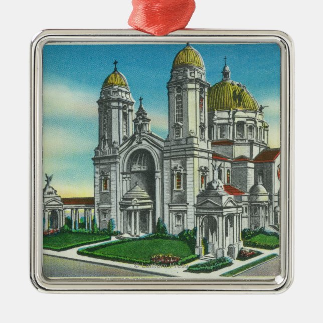 Yttre beskåda av relikskrinen av vår dam av julgransprydnad metall (Framsidan)