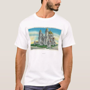 Yttre beskåda av relikskrinen av vår dam av t-shirt