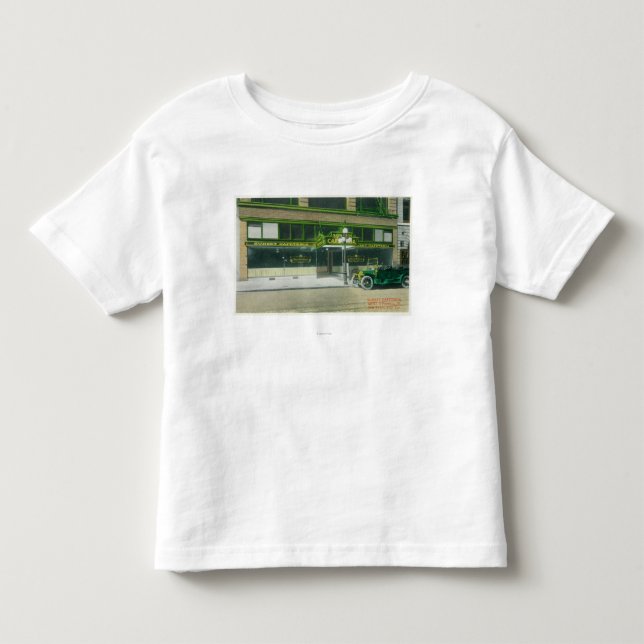 Yttre beskåda av solnedgångkafeterian tee shirt (Framsida)
