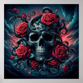 Yttre blommor: Gothic Skull och Ro Poster