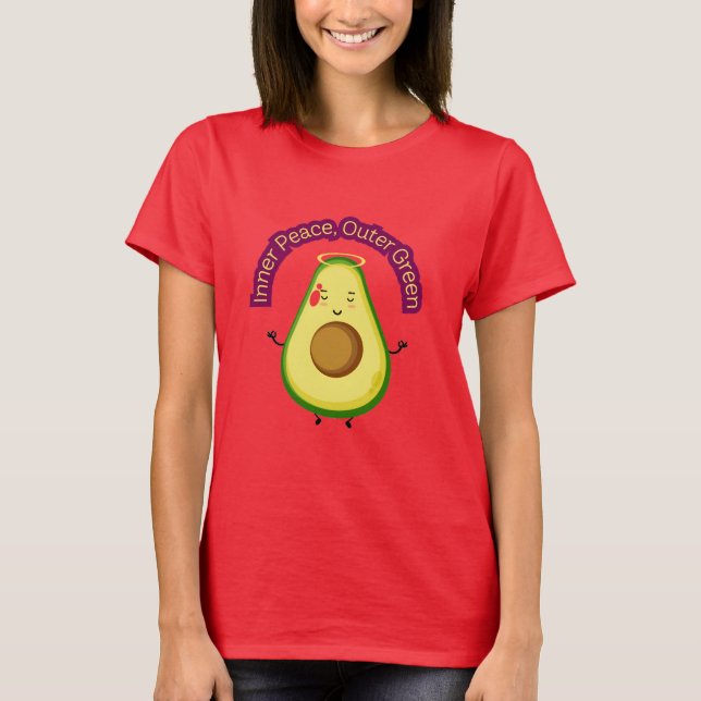 Yttre Grönt för inre fred - Cute Avocado Meditatio T Shirt (Framsida)