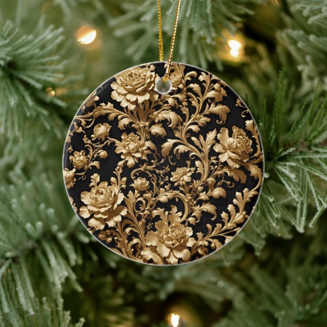 Yttre insyn: Blommigten Black och Guld Baroque Julgransprydnad Keramik (Träd)