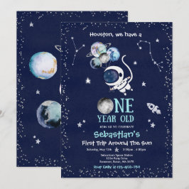Yttre rymden 1-års födelsedagsfest Astronaut Raket Inbjudningar