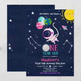 Yttre rymden 1-års födelsedagsfest astronautraket inbjudningar