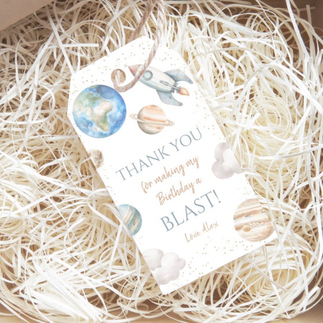 Yttre rymden 1-årsdag Planet Tack Presentetikett (Skapare uppladdad)