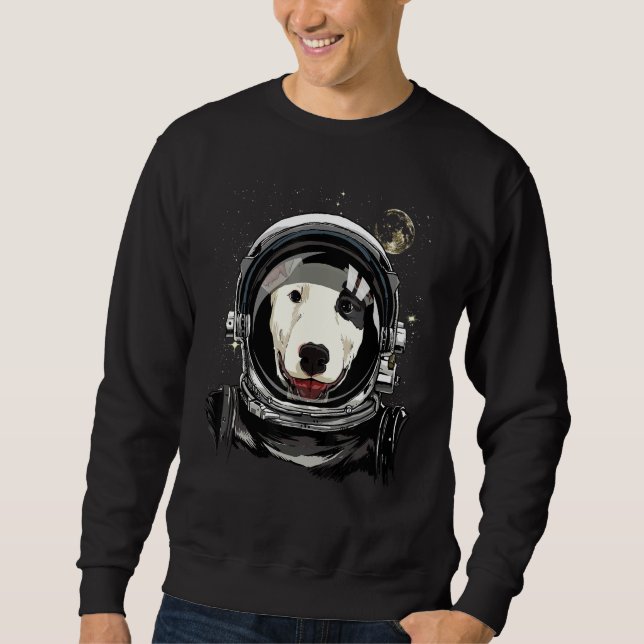 Yttre Rymden Astronaut Bull Terrier Bully Hund Ast Lång Ärmad Tröja (Framsida)