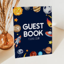Yttre rymden galax gästbok bord fest skylt