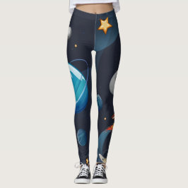 Yttre rymden galax mönster planeter stjärnor leggings