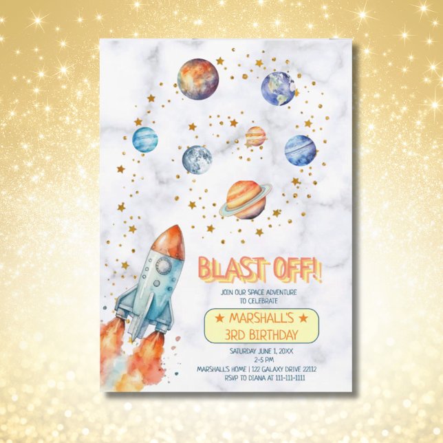 Yttre rymden galaxplaneter solsystem födelsedag inbjudningar (Outer Space Galaxy Planets Photo Birthday Invitation)